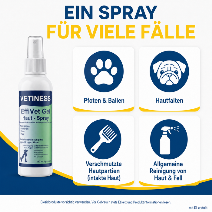 Vetiness EffiVet Gel Hautspray – ein Spray für viele Fälle: Pfoten, Hautfalten, Haut und Fell