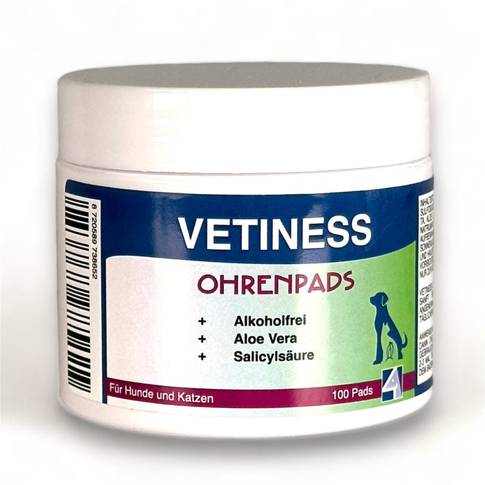 Vetiness Ohrenpads mit Aloe Vera – Dose mit 100 Pads, alkoholfrei