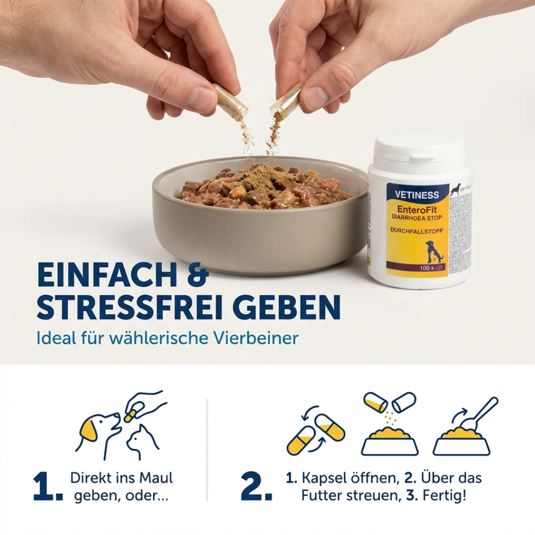 Vetiness EnteroFit Durchfallstopp Kapseln für Hunde und Katzen - 100 Kapseln