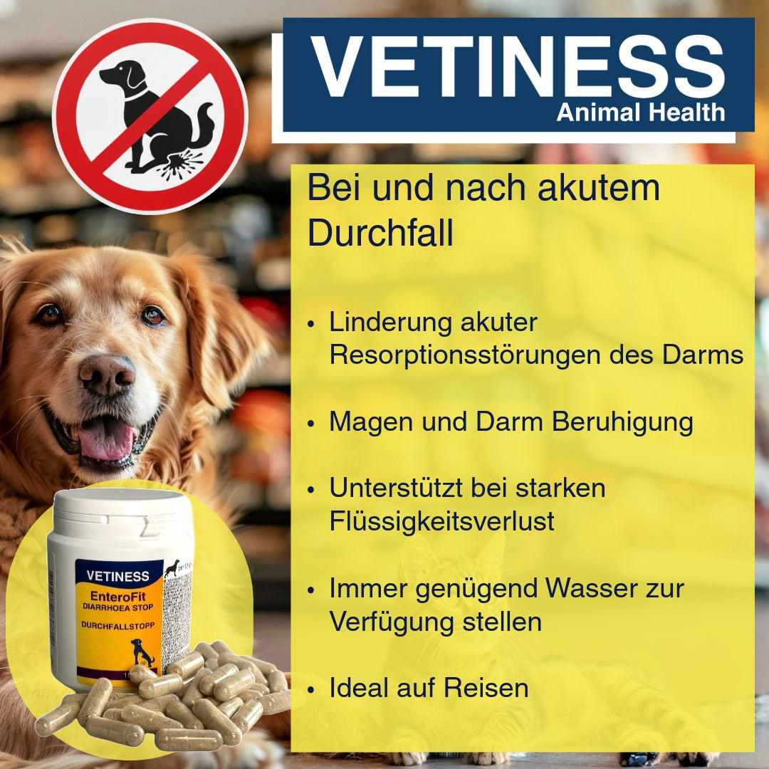 Vetiness EnteroFit Durchfallstopp Kapseln für Hunde und Katzen - 100 Kapseln