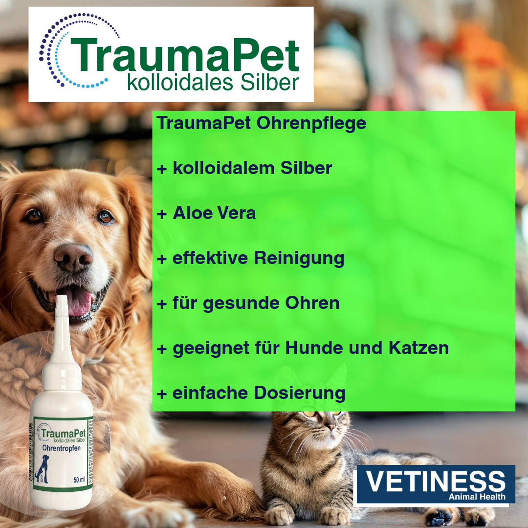 Traumapet Ohrentropfen mit kolloidalem Silber für Hunde und Katzen 50 ml