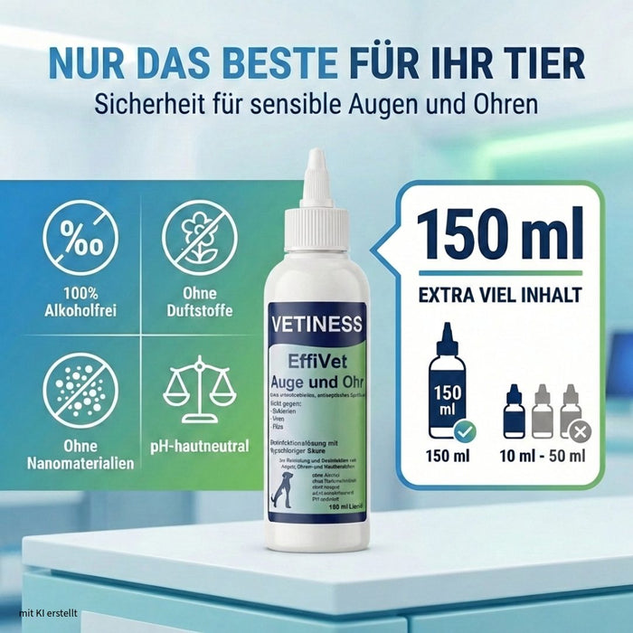 Vetiness EffiVet Augen und Ohr – zur Reinigung und Hygiene im Augen- und Ohrbereich, 150 ml