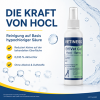 Vetiness EffiVet Gel Hautspray – die Kraft von HOCl: Reinigung auf Basis hypochloriger Säure
